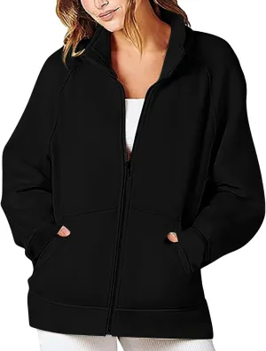 Womens Oversized Sweatshirts No Hood Long Sleeve Zipper 2024 Trendy Sweatshirt Jackets Pullovers Comfort Clothes