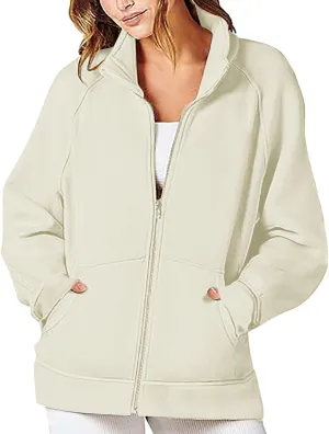 Womens Oversized Sweatshirts No Hood Long Sleeve Zipper 2024 Trendy Sweatshirt Jackets Pullovers Comfort Clothes