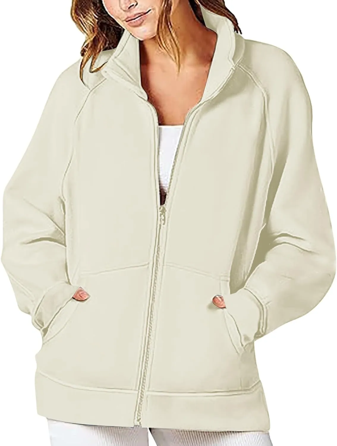 Womens Oversized Sweatshirts No Hood Long Sleeve Zipper 2024 Trendy Sweatshirt Jackets Pullovers Comfort Clothes