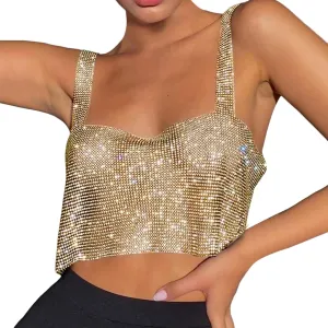 Womens Party Glitter Tank Top Cute Sequin Sparkly Club Crop Sleeveless Y2K Blouses Backless Camisole Going Out Shiny