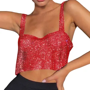 Womens Party Glitter Tank Top Cute Sequin Sparkly Club Crop Sleeveless Y2K Blouses Backless Camisole Going Out Shiny