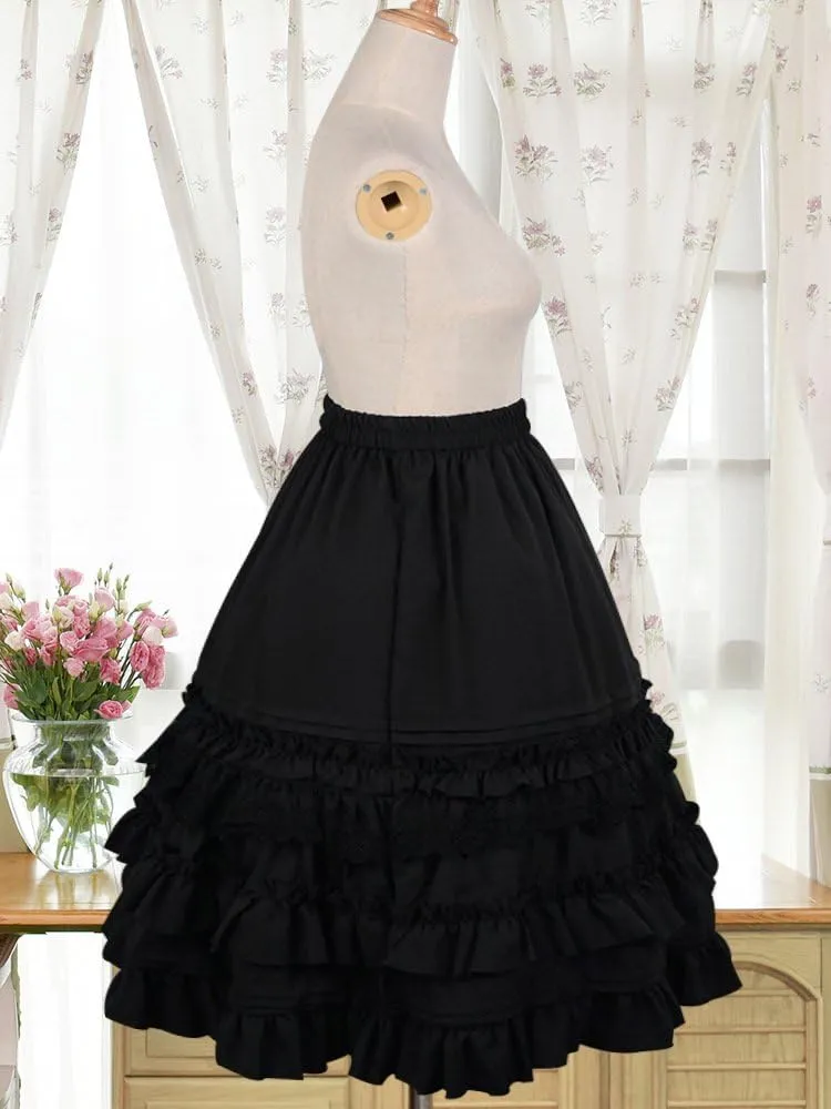 Women's Pettiskirt 3-Layered Tutu Chiffon Petticoat Pleated Midi Lolita Skirt