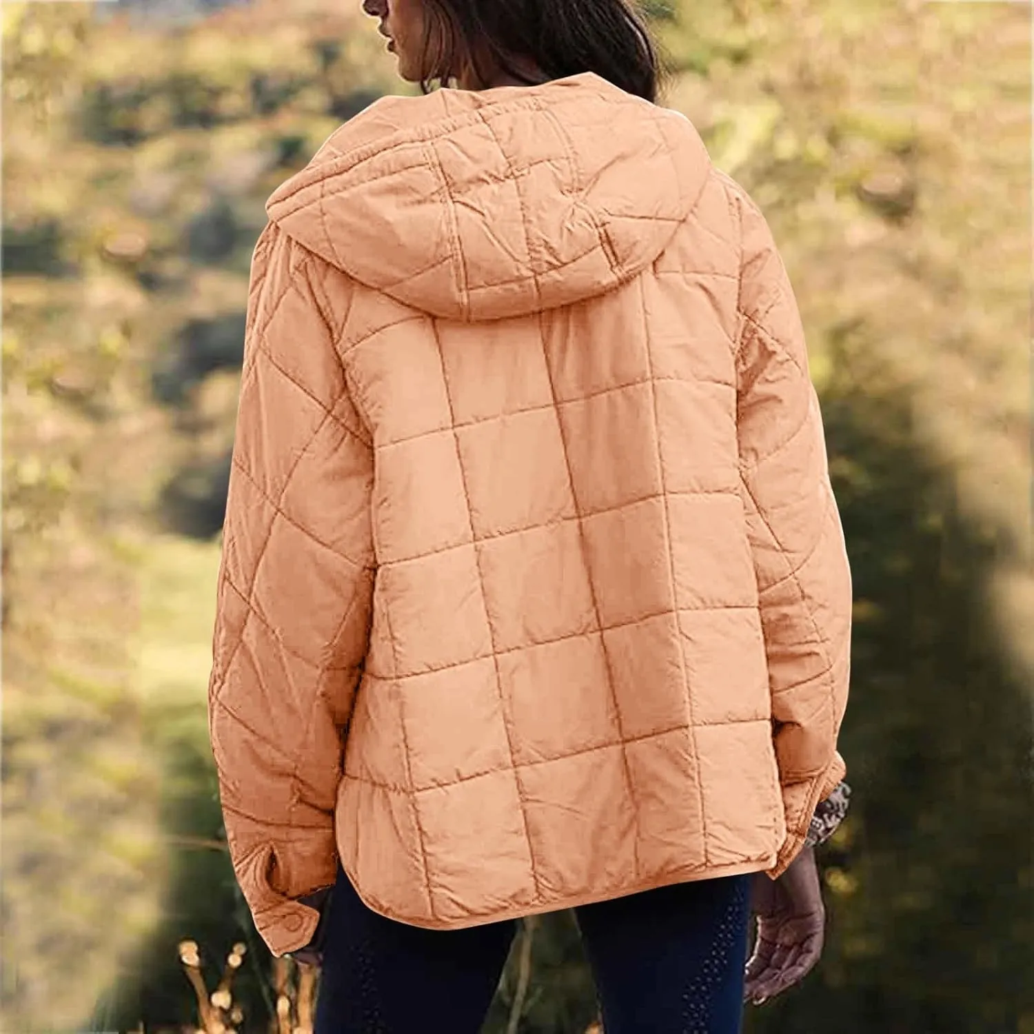 Women's Quilted Pullover Puffer Jacket Hooded Oversize Coat Tops Winter Warm Padded Hoodies Outwear with Pockets