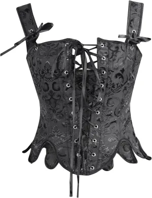 Womens Sexy Bustier Corset Top Y2K Eyelet Lace-up Floral Print Push Up Crop Tops Vintage Tank Party Clubwear Bodice