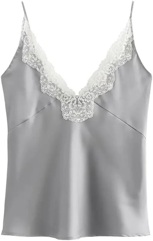 Women's Solid Color Lace V-Neck Loose Camisole