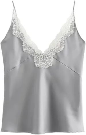 Women's Solid Color Lace V-Neck Loose Camisole
