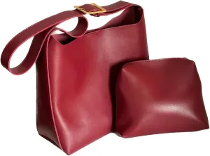 Women's Solid Color Tote Bag, Fashionable Bucket Large Capacity Casual Two-Piece Shoulder Messenger Bag