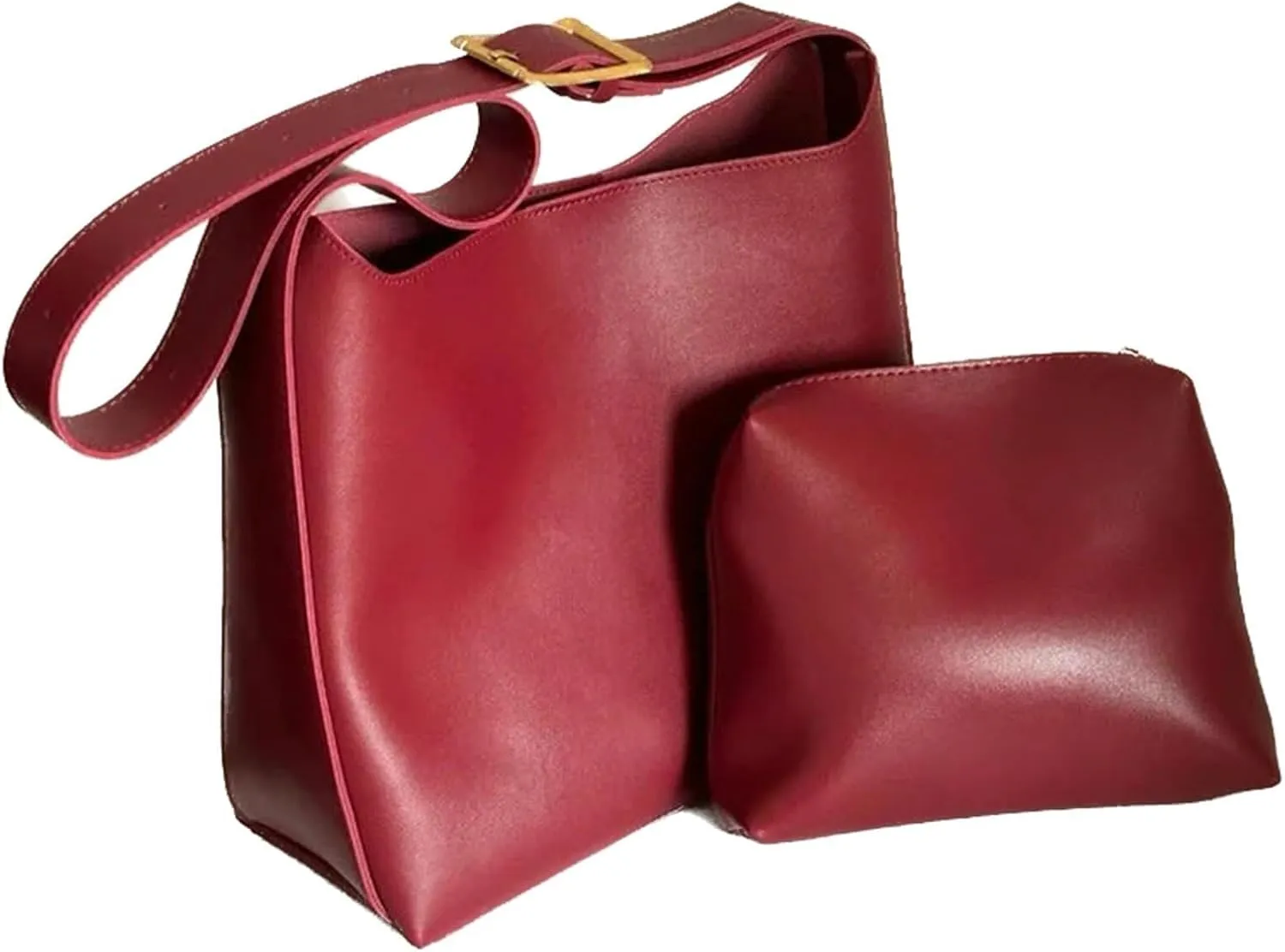 Women's Solid Color Tote Bag, Fashionable Bucket Large Capacity Casual Two-Piece Shoulder Messenger Bag