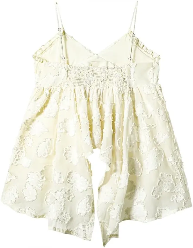 Womens Solid Color V-Neck Camisole Summer Sleevless Lace-Up Irregular Short Slim Suspender Tops