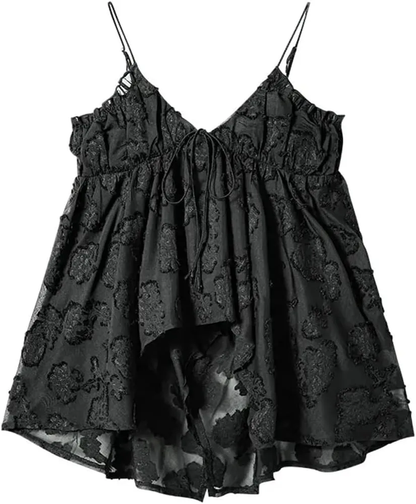 Womens Solid Color V-Neck Camisole Summer Sleevless Lace-Up Irregular Short Slim Suspender Tops