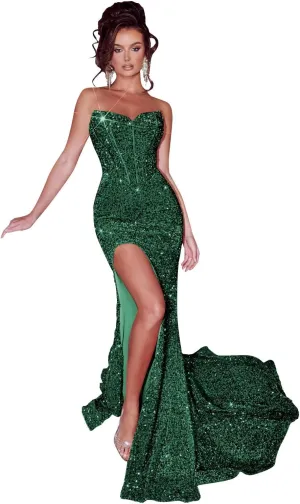 Women's Strapless Sequin Prom Dress Long Corset Mermaid Sparkly Formal Evening Gown with Slit