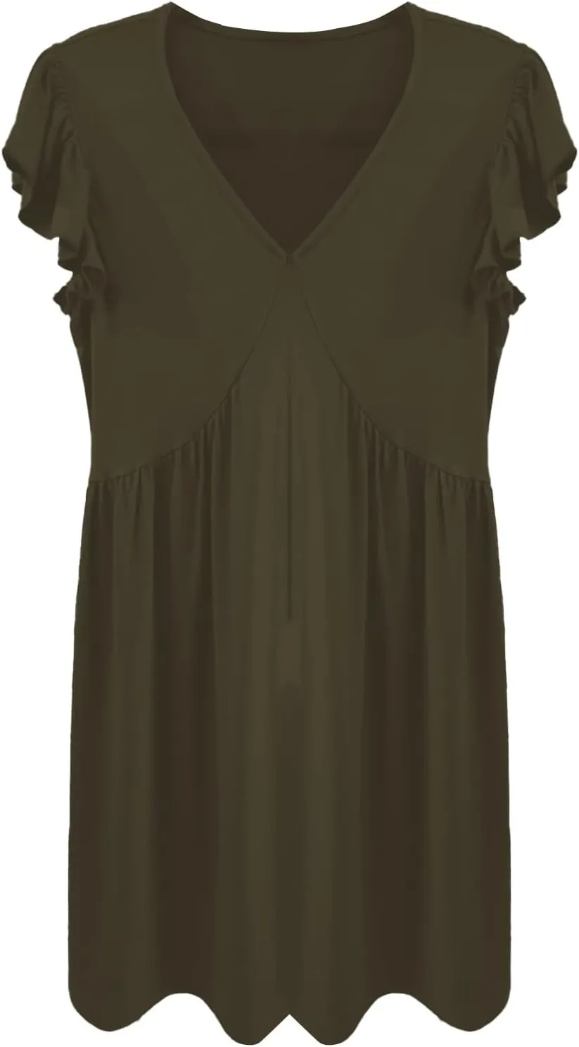 Women's Summer Dresses 2025 Beach Casual Deep V Neck Loose Sundress Ruffle Sleeve Mini Dress
