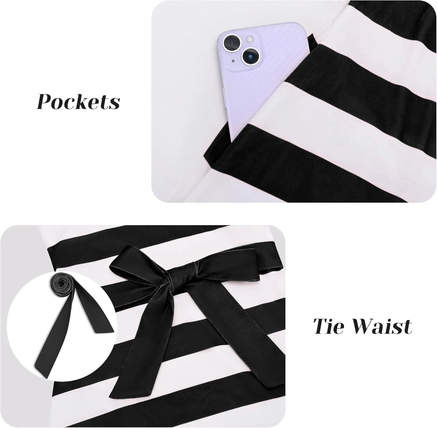 Women's Summer Dresses 2025 Striped Cap Sleeve T Shirt Crewneck Casual Dress A Line Tie Waist with Pockets