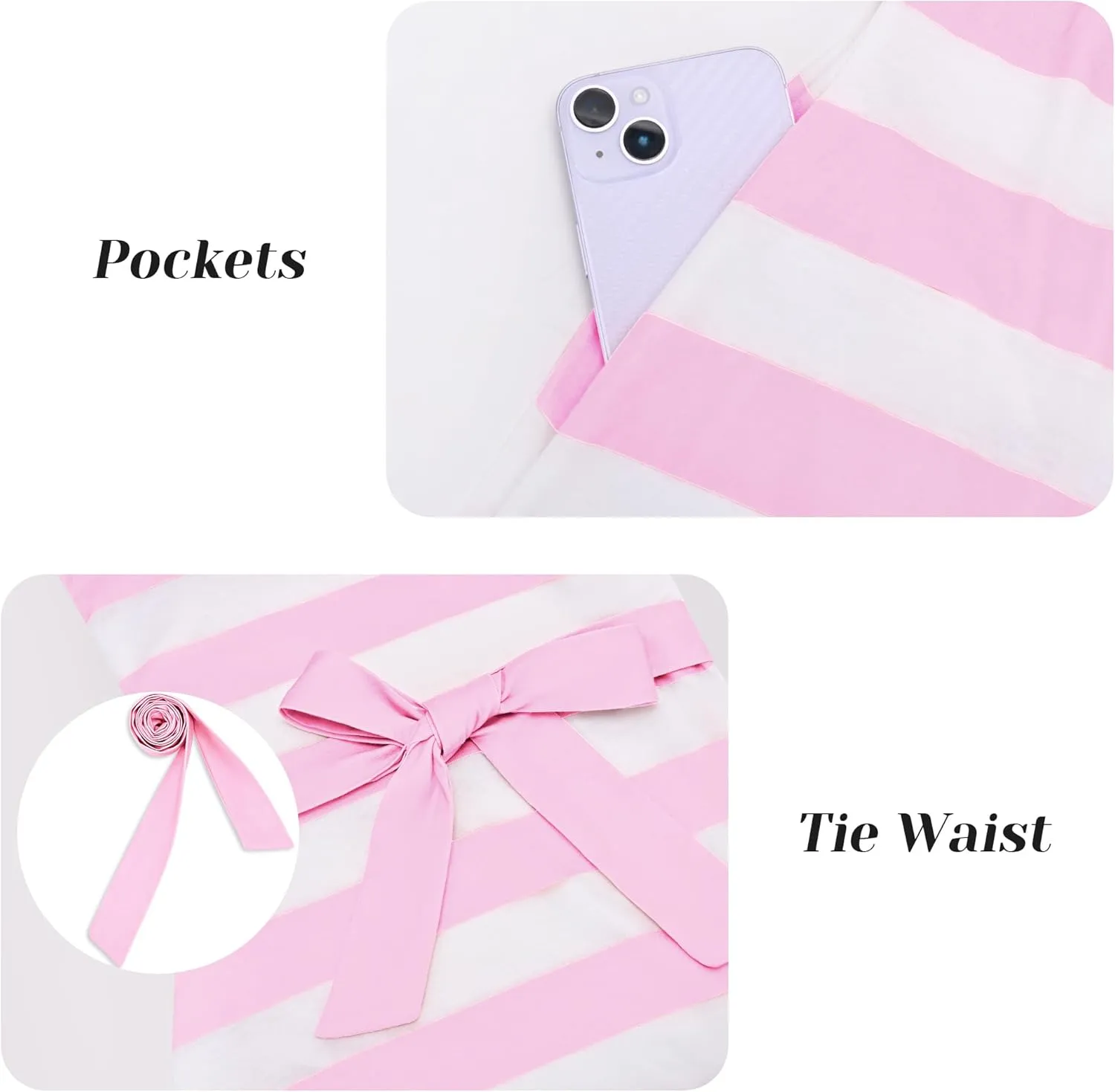 Women's Summer Dresses 2025 Striped Cap Sleeve T Shirt Crewneck Casual Dress A Line Tie Waist with Pockets