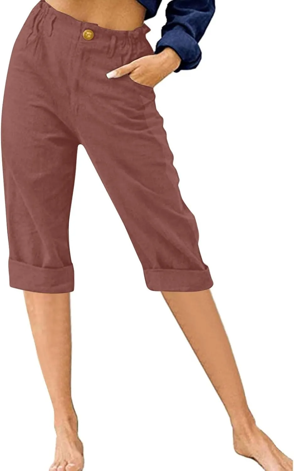 Women's Summer Flowy Linen Palazzo Wide Leg Pants Plus Size High Waist Pant High Slit Trousers with Pockets
