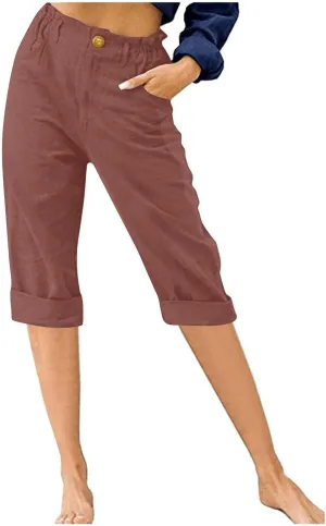 Women's Summer Flowy Linen Palazzo Wide Leg Pants Plus Size High Waist Pant High Slit Trousers with Pockets