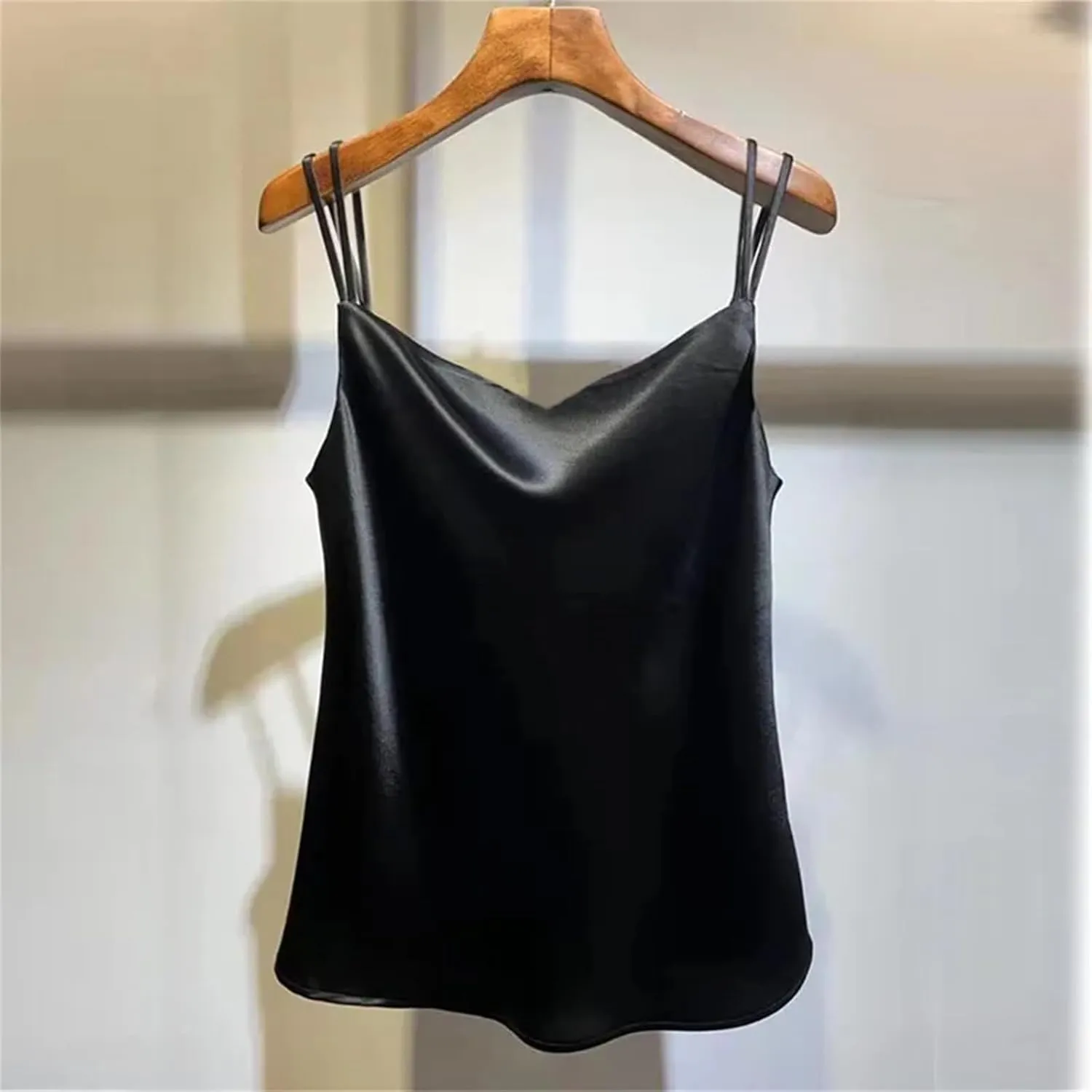 Women's Tank Tops Silk Satin Sleeveless Top Casual V Neck Camisole