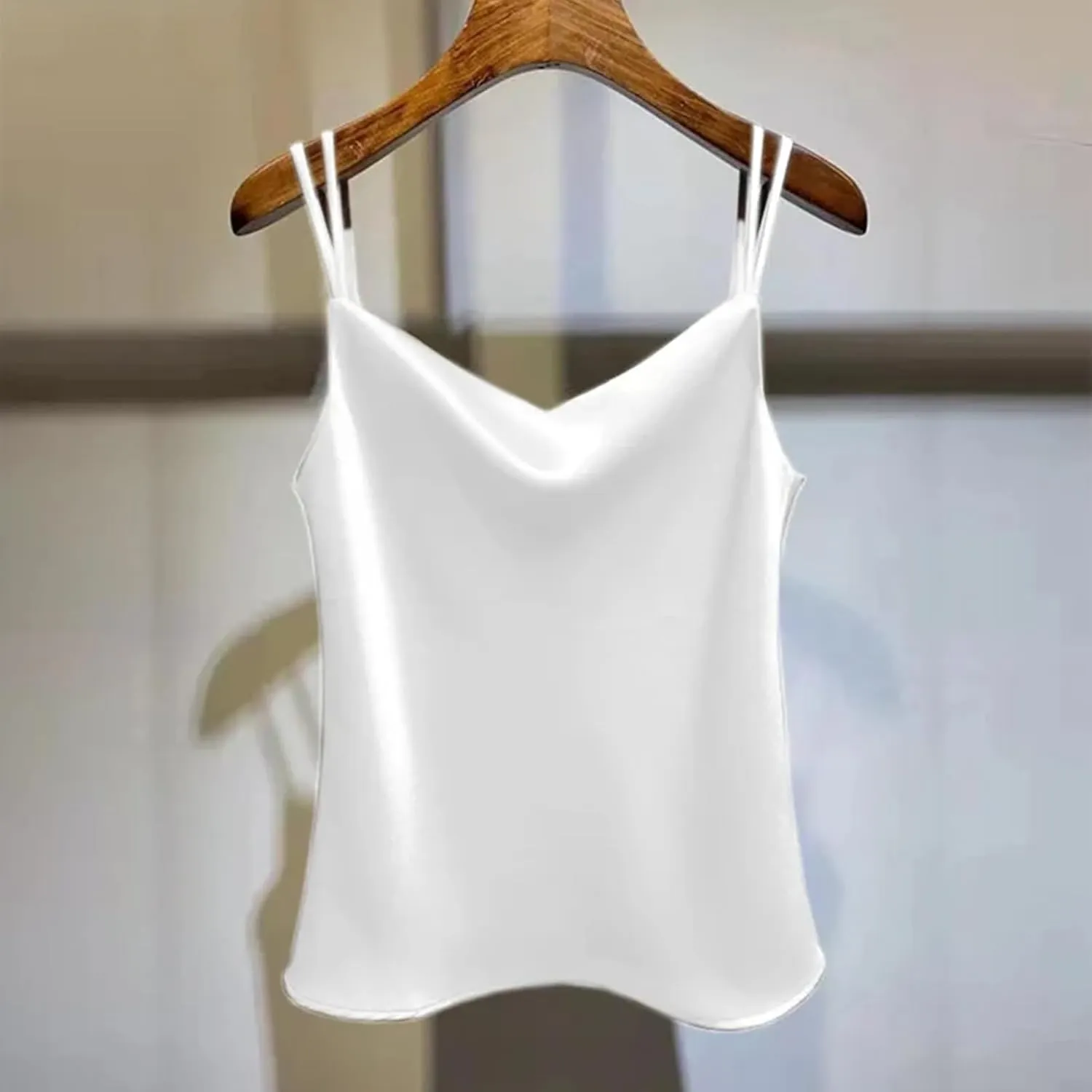 Women's Tank Tops Silk Satin Sleeveless Top Casual V Neck Camisole