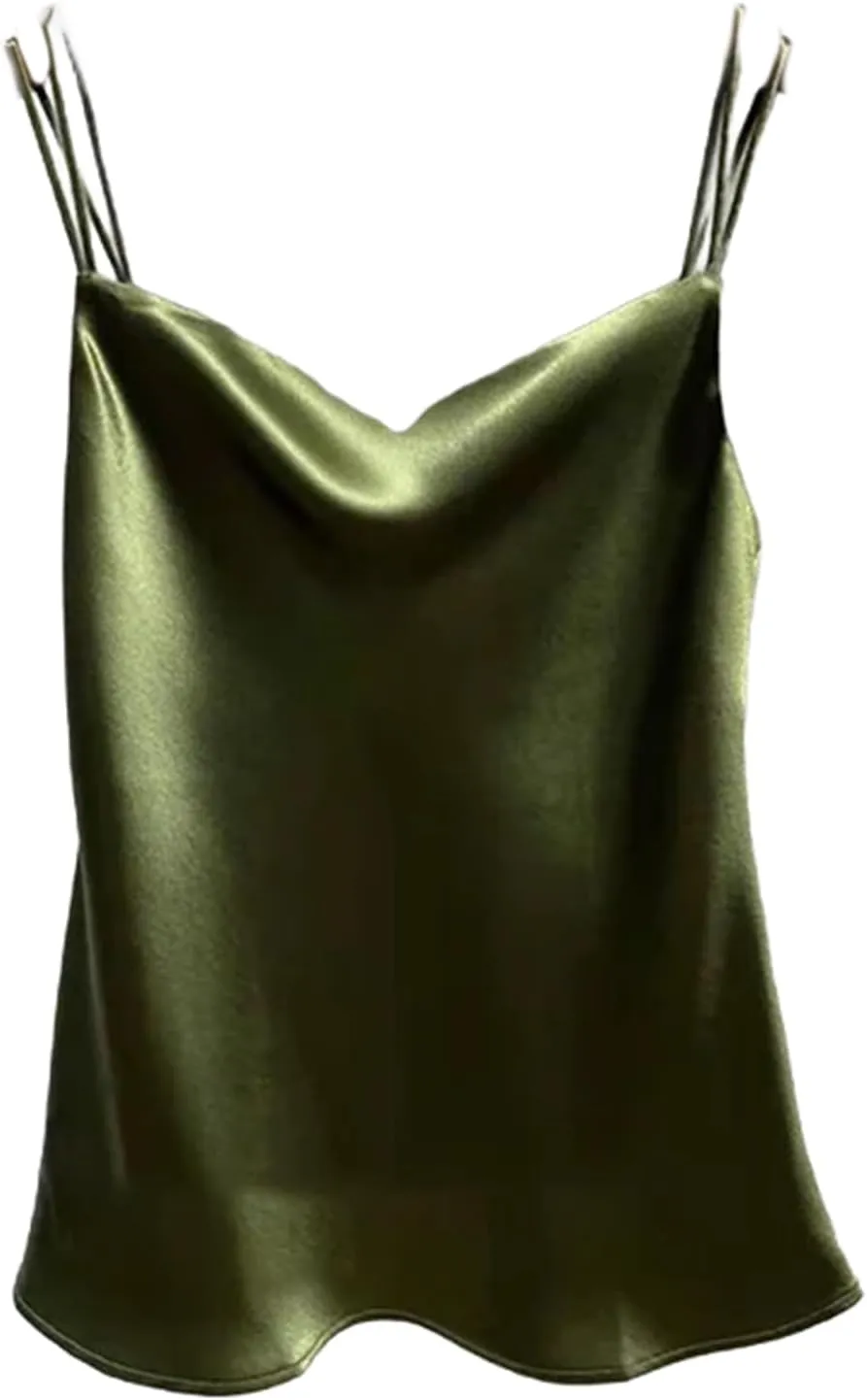 Women's Tank Tops Silk Satin Sleeveless Top Casual V Neck Camisole