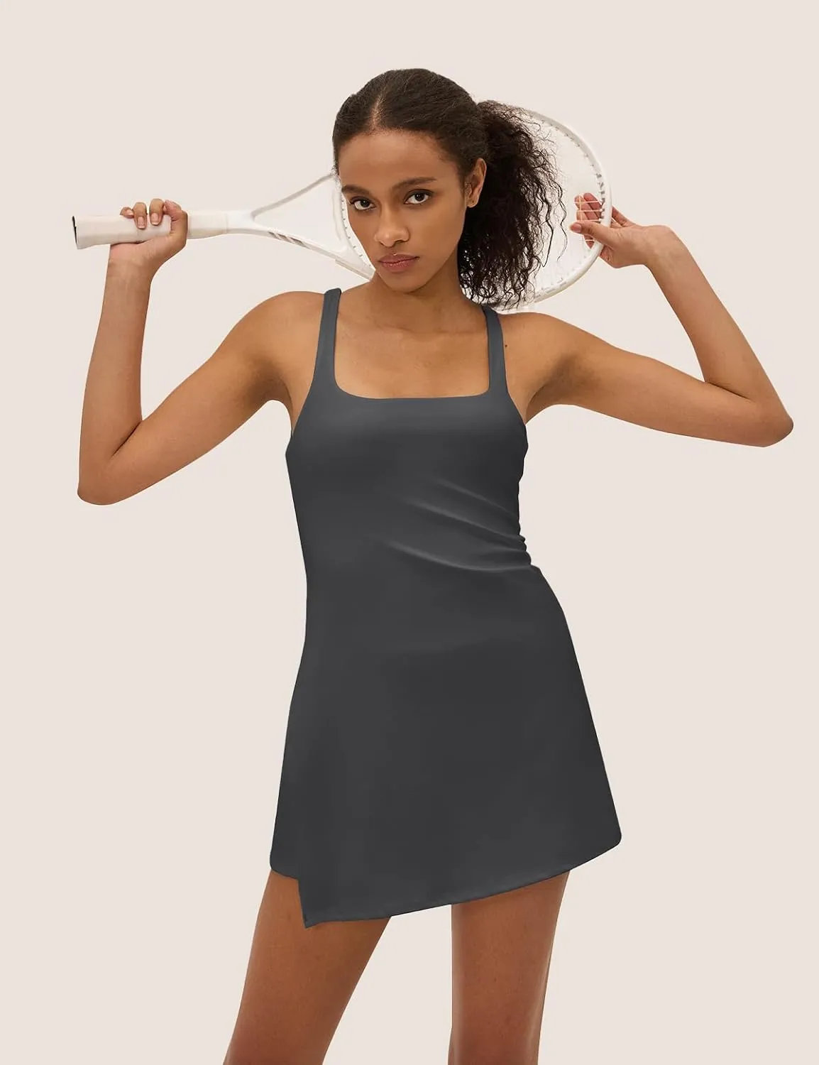 Womens Tennis Dress with Built in Shorts Square Neck Racerback Athletic Dress Workout Golf