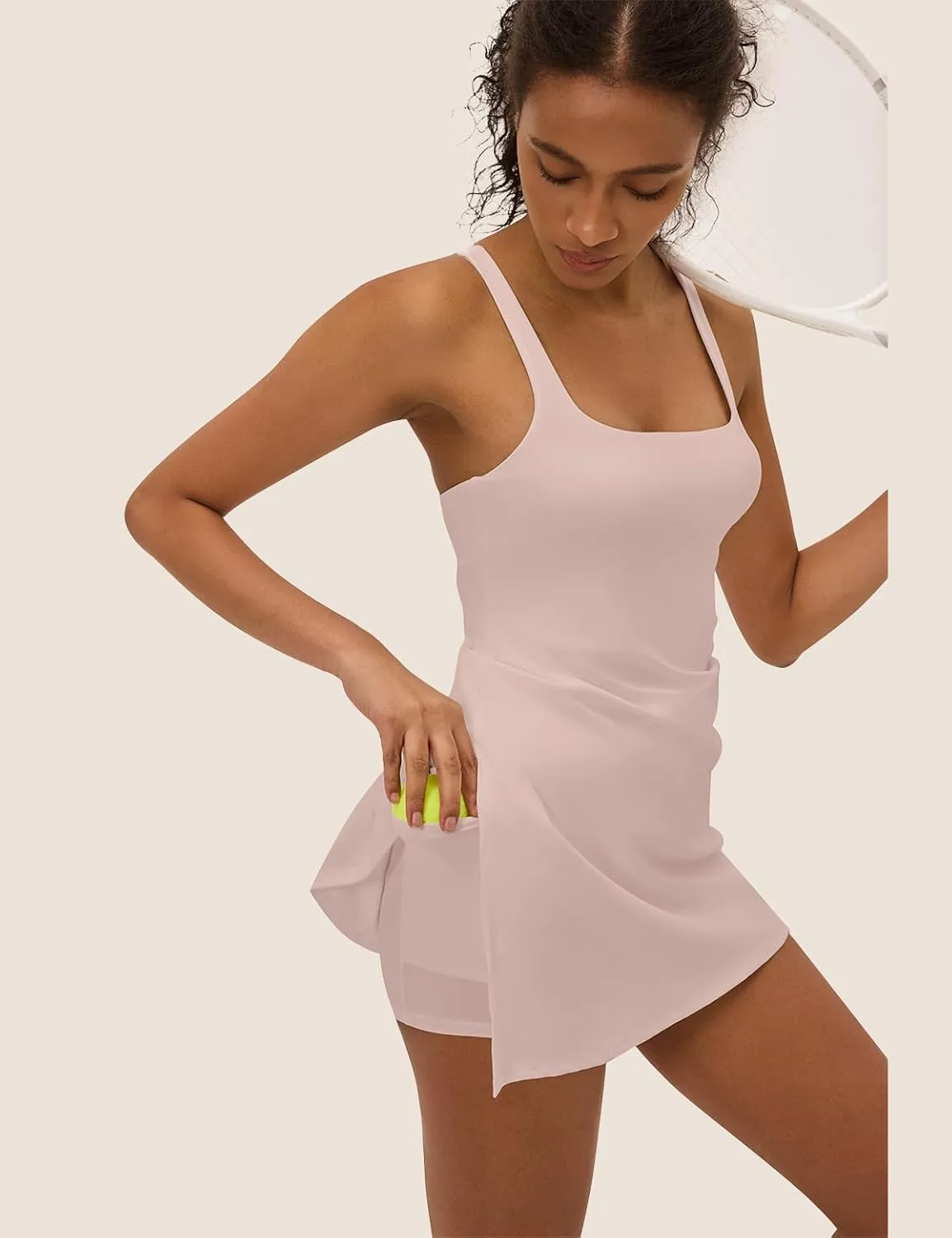 Womens Tennis Dress with Built in Shorts Square Neck Racerback Athletic Dress Workout Golf