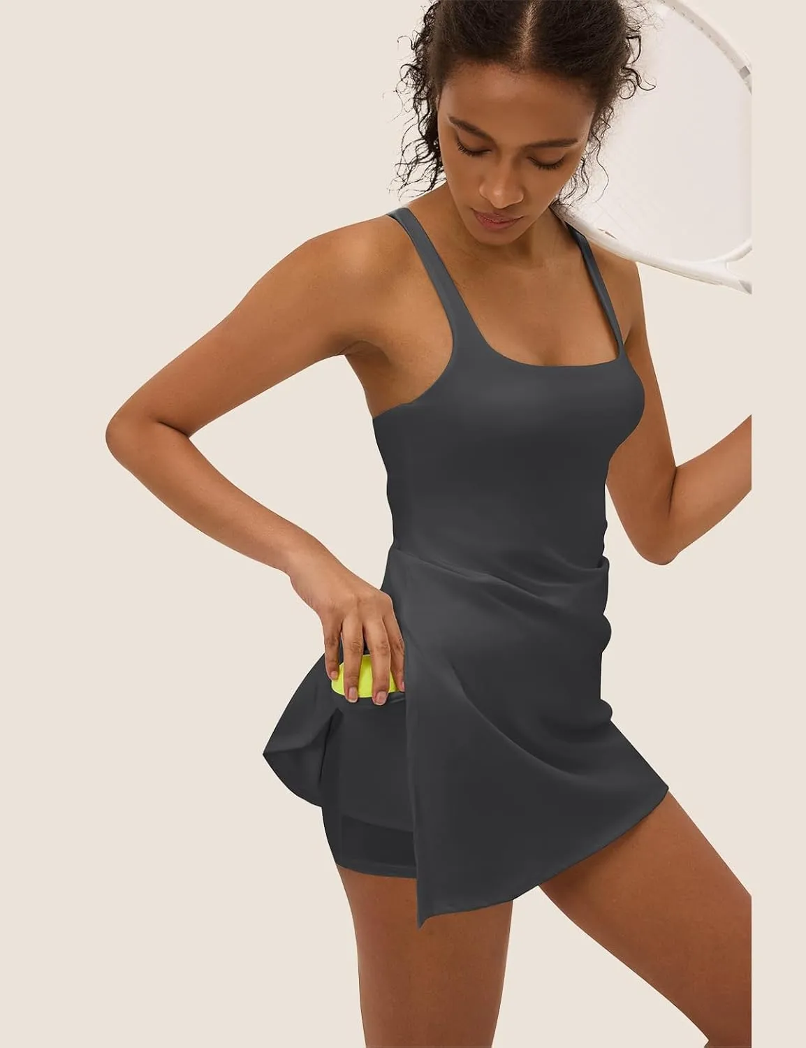 Womens Tennis Dress with Built in Shorts Square Neck Racerback Athletic Dress Workout Golf