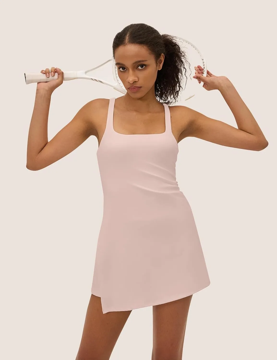 Womens Tennis Dress with Built in Shorts Square Neck Racerback Athletic Dress Workout Golf