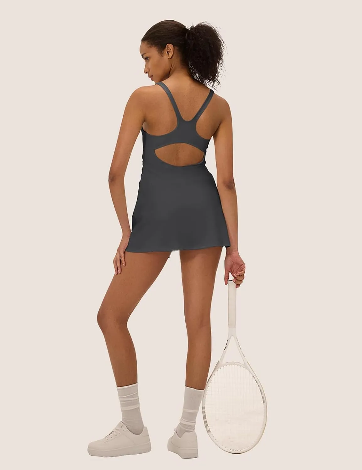Womens Tennis Dress with Built in Shorts Square Neck Racerback Athletic Dress Workout Golf