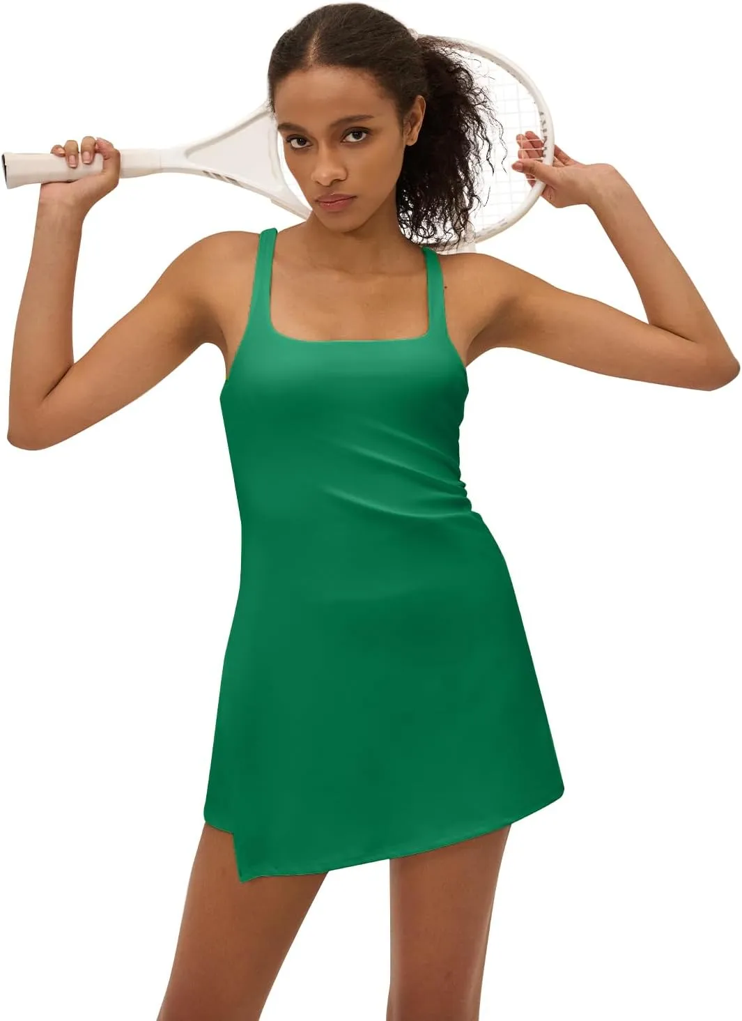 Womens Tennis Dress with Built in Shorts Square Neck Racerback Athletic Dress Workout Golf