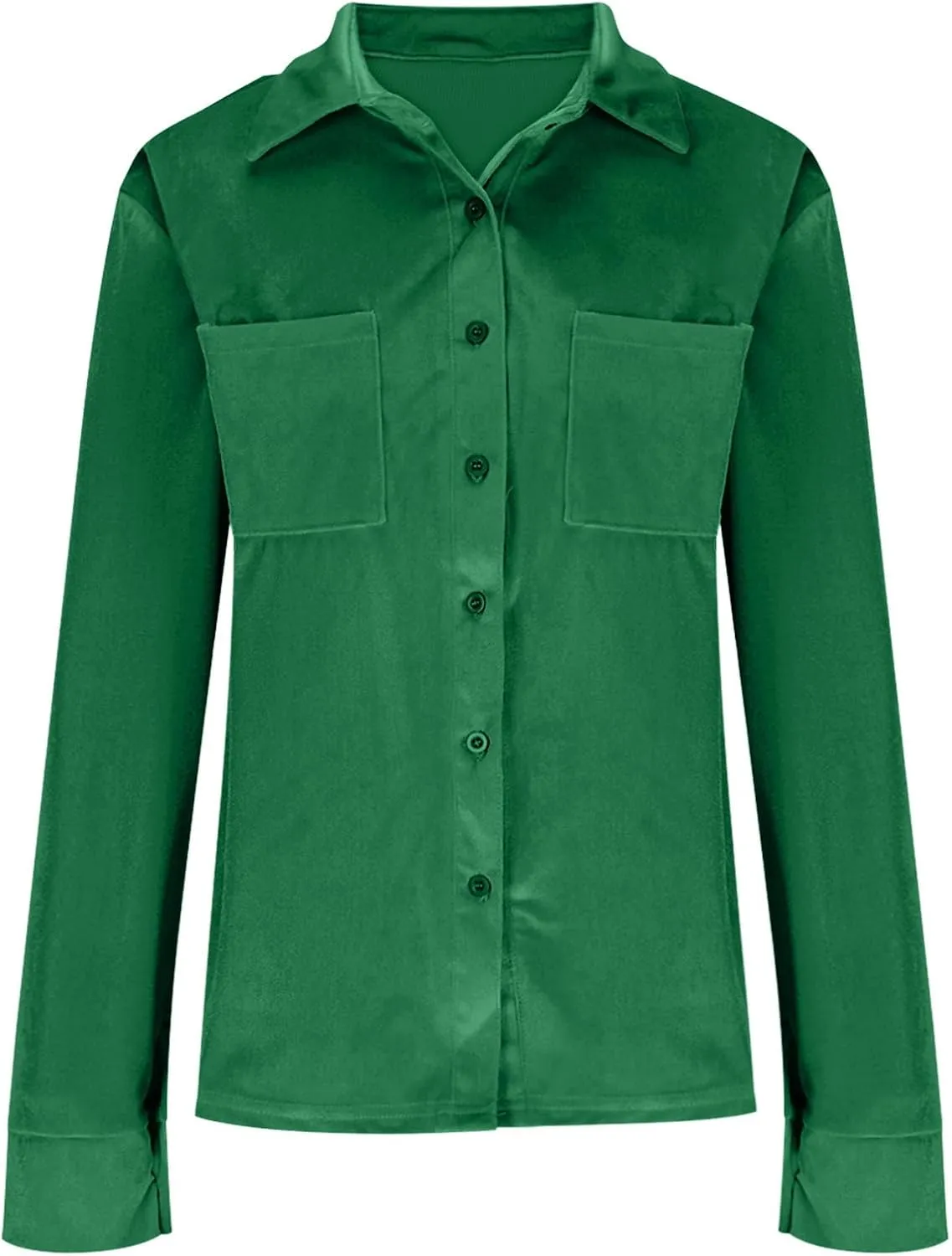 Women's Velvet Button Dwon Shirts Solid Color Lapel Long Sleeved Gold Velvet Shirt Tops Velour T Shirt