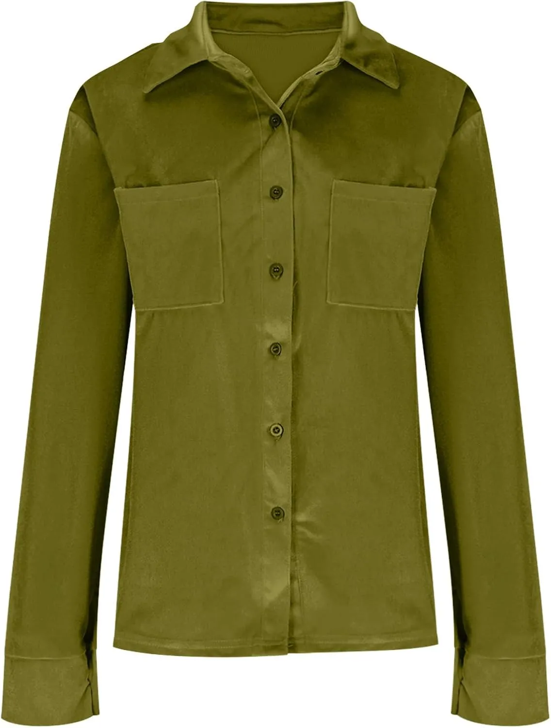 Women's Velvet Button Dwon Shirts Solid Color Lapel Long Sleeved Gold Velvet Shirt Tops Velour T Shirt
