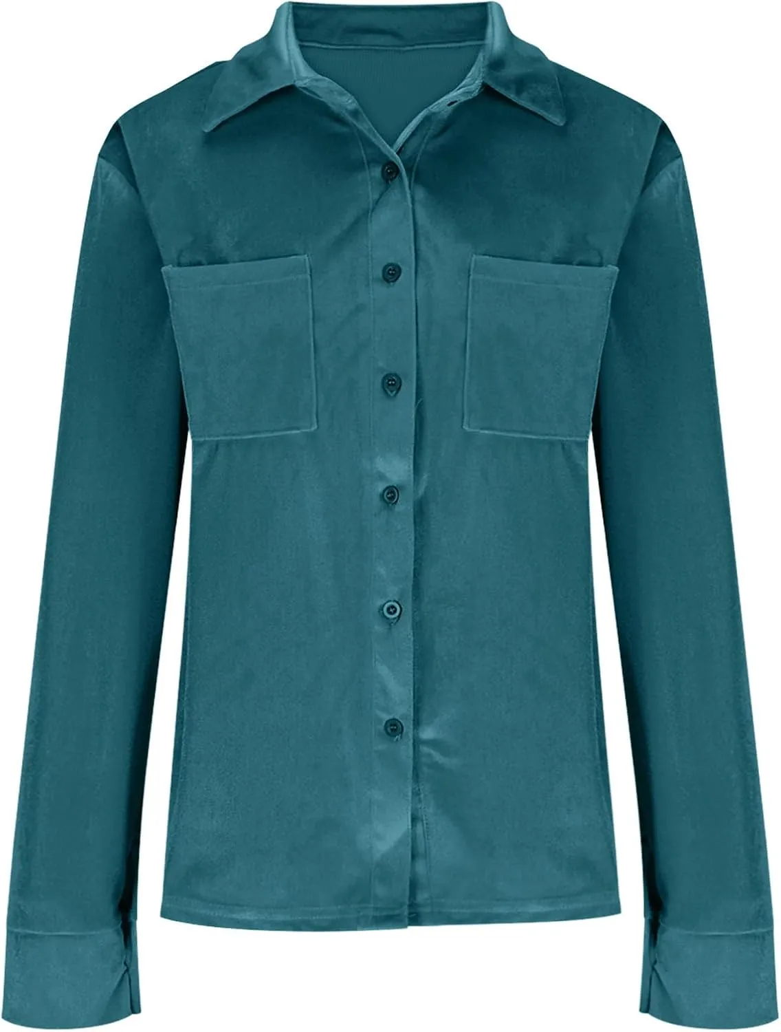 Women's Velvet Button Dwon Shirts Solid Color Lapel Long Sleeved Gold Velvet Shirt Tops Velour T Shirt