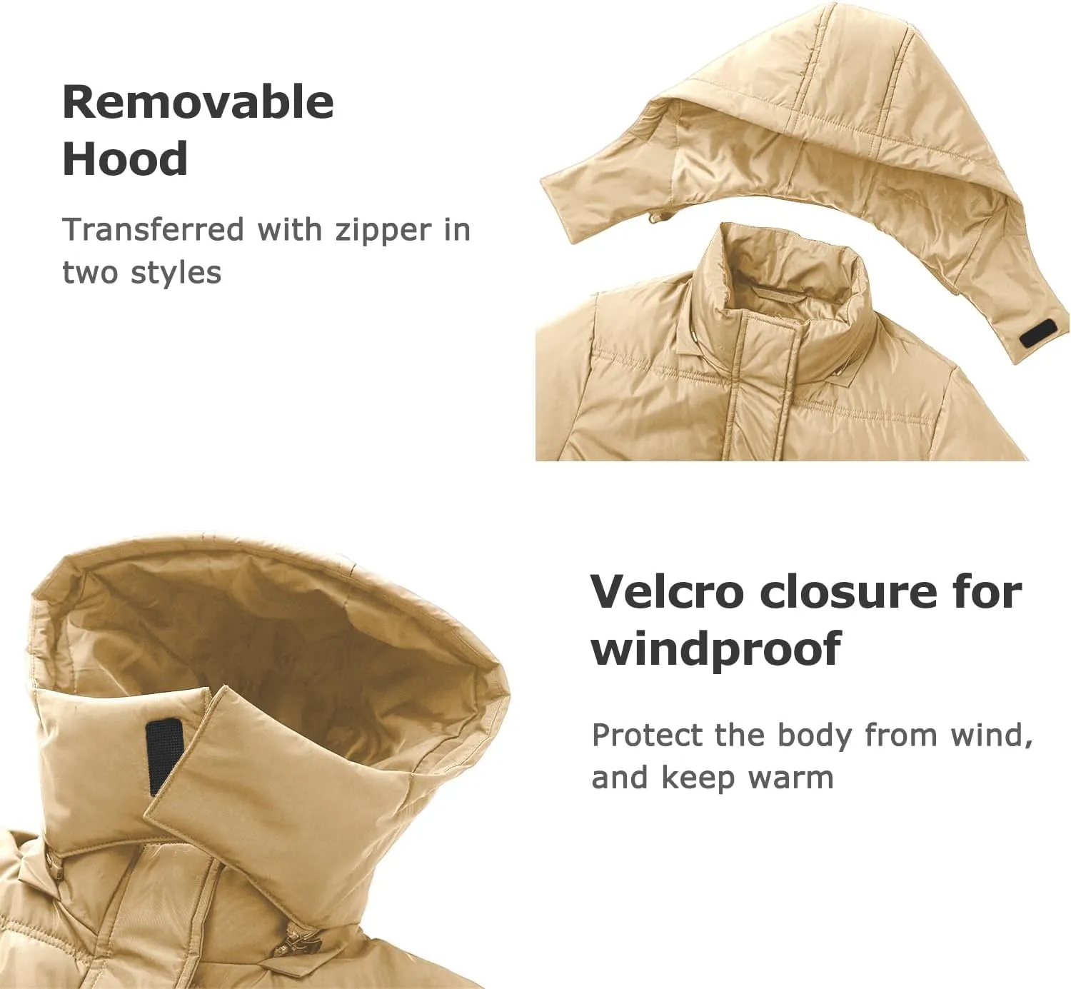 Women's Winter Warm Puffer Coat Cropped Slim Fit Down Jacket with Removable Hood Long Sleeve Lightweight Coats