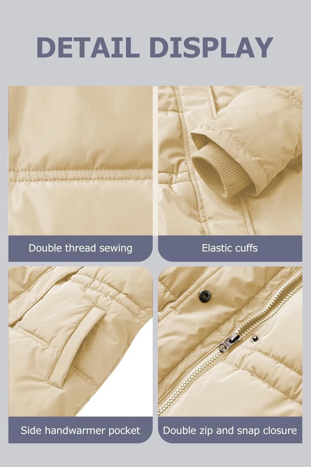 Women's Winter Warm Puffer Coat Cropped Slim Fit Down Jacket with Removable Hood Long Sleeve Lightweight Coats