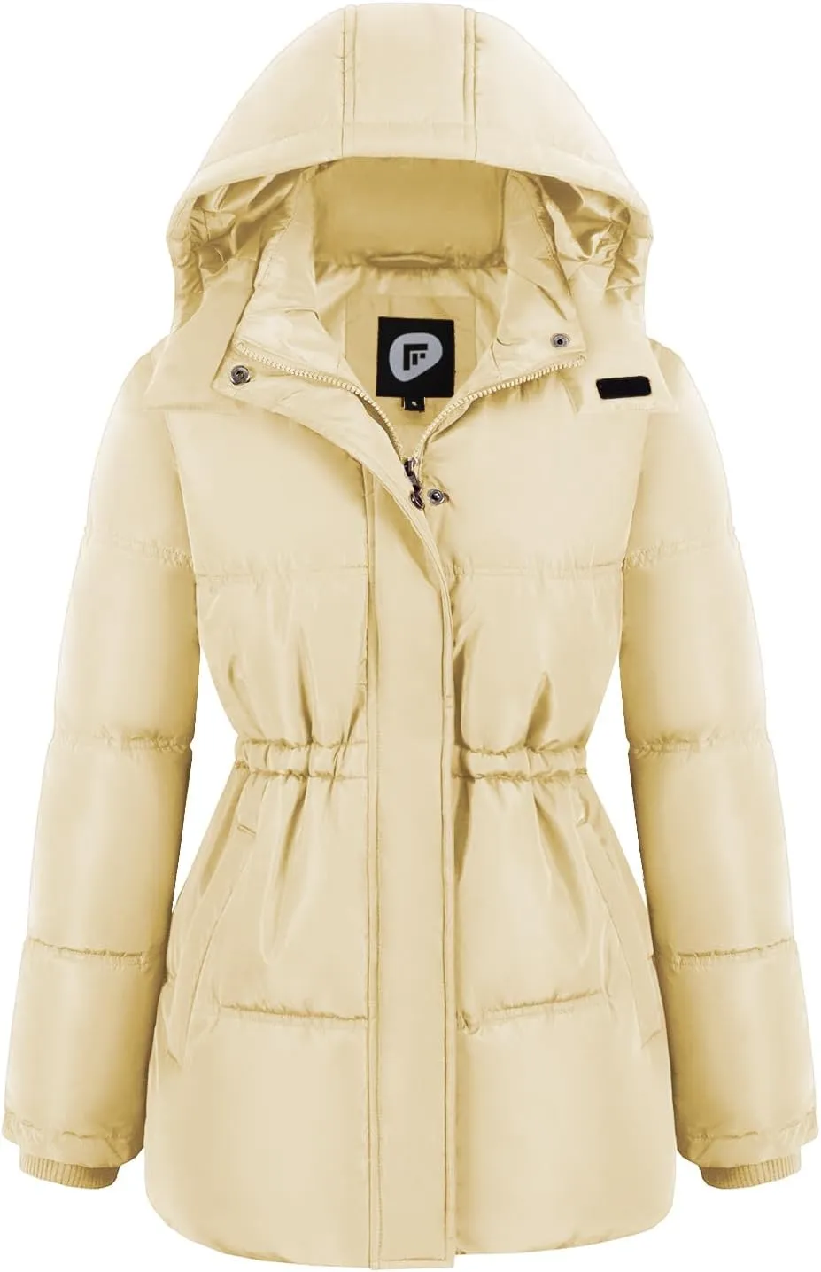 Women's Winter Warm Puffer Coat Cropped Slim Fit Down Jacket with Removable Hood Long Sleeve Lightweight Coats