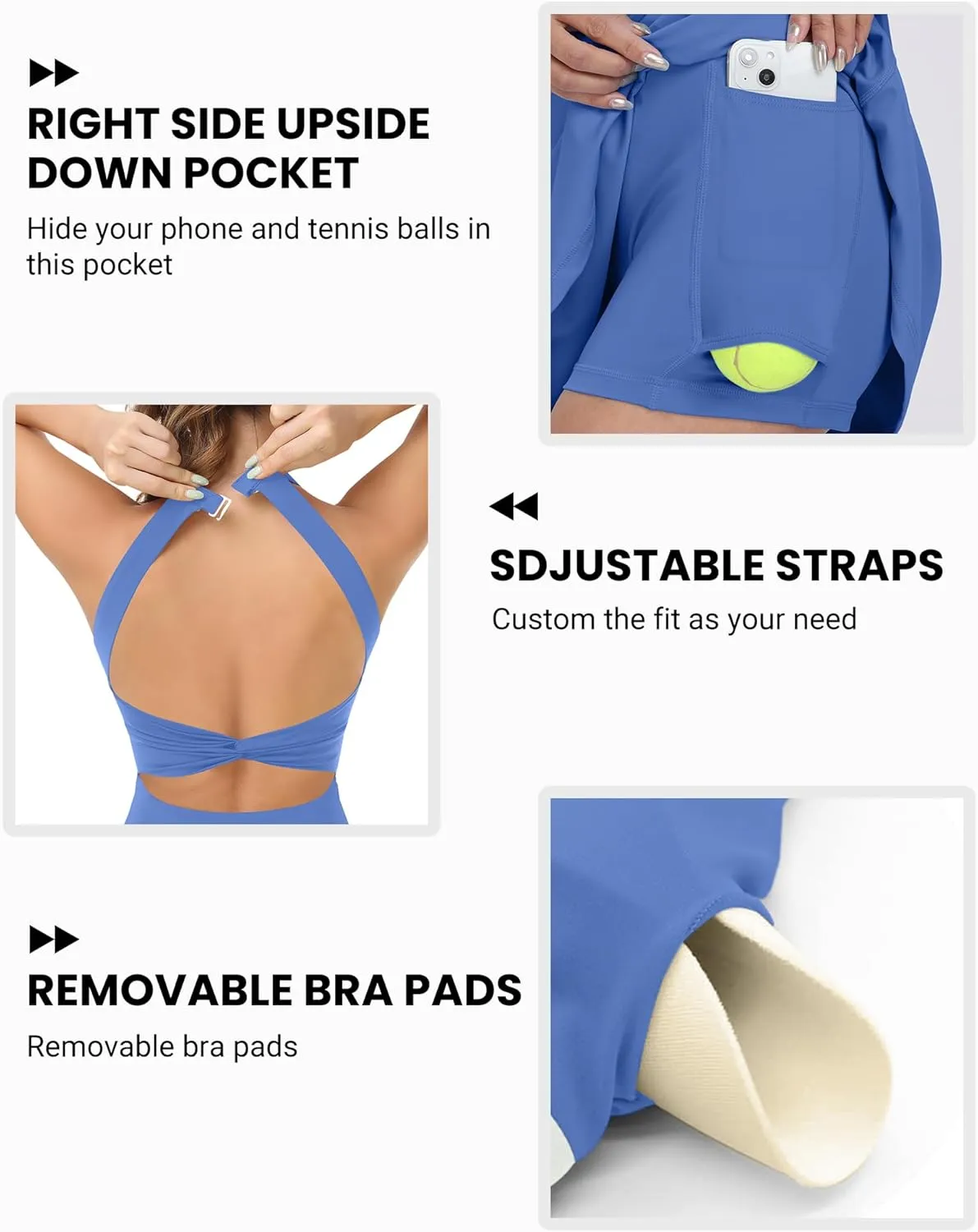 Womens Workout Tennis Dress with Built in Shorts and Bra Athletic Golf Activewear for Exercise