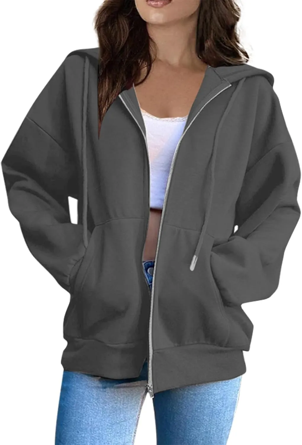 Womens Zip Up Hoodies Light Weight Jackets Womens Long Sleeve Oversized Zip Up Hoodie for Women 2024 Fall Clothes