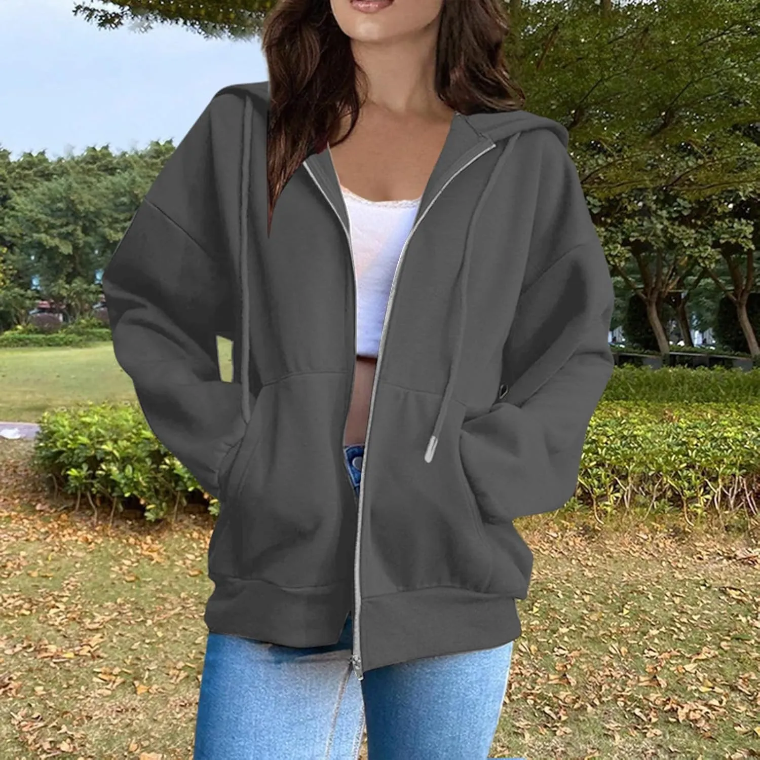 Womens Zip Up Hoodies Light Weight Jackets Womens Long Sleeve Oversized Zip Up Hoodie for Women 2024 Fall Clothes