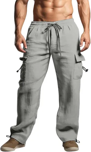 Work Pants for Men Slim Fit Mens Casual Workout Pants Relaxed Fit Comfy Lightweight Drawstring Chino Cargo Pants