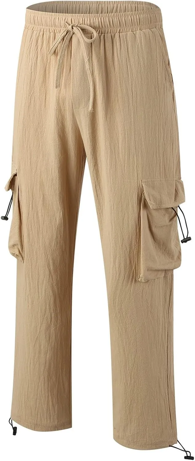 Work Pants for Men Slim Fit Mens Casual Workout Pants Relaxed Fit Comfy Lightweight Drawstring Chino Cargo Pants
