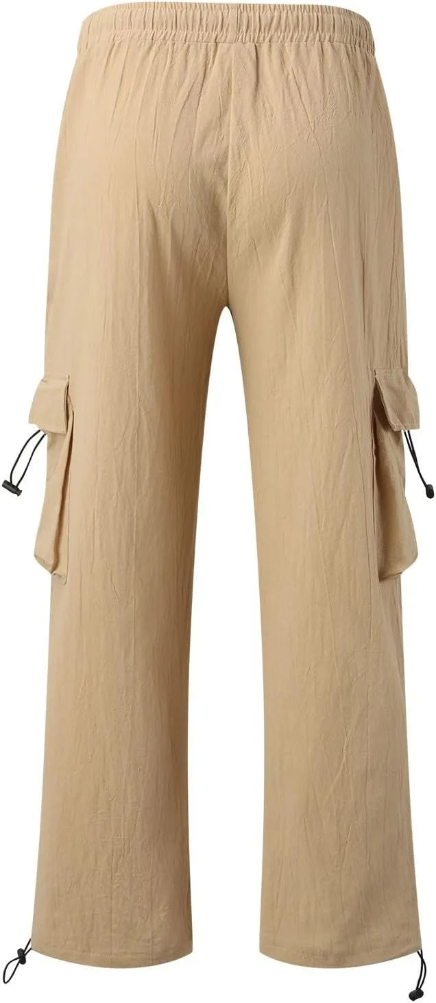 Work Pants for Men Slim Fit Mens Casual Workout Pants Relaxed Fit Comfy Lightweight Drawstring Chino Cargo Pants