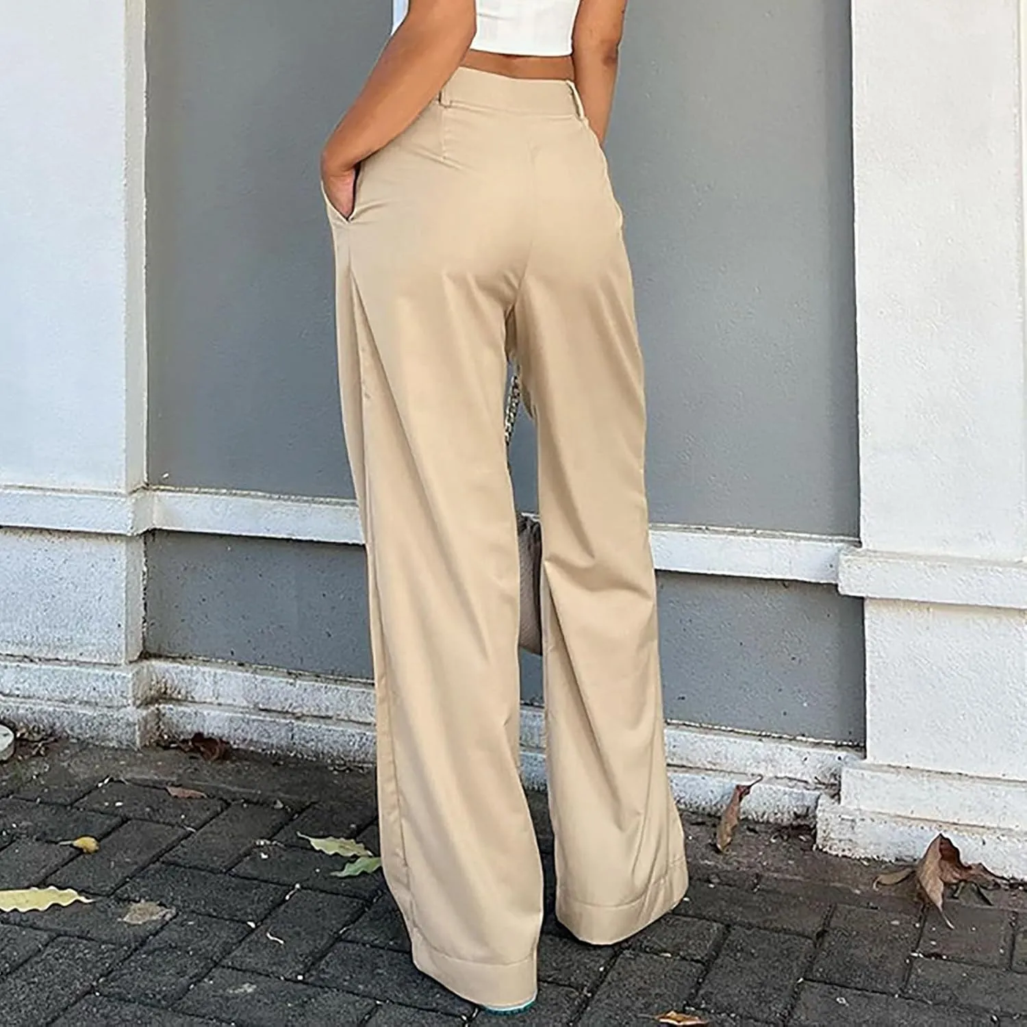 Y2k Dress Pants for Women Straight Elastic Scrub Pants Wide Leg High Waist Trousers Lounge Suit Pant for Work