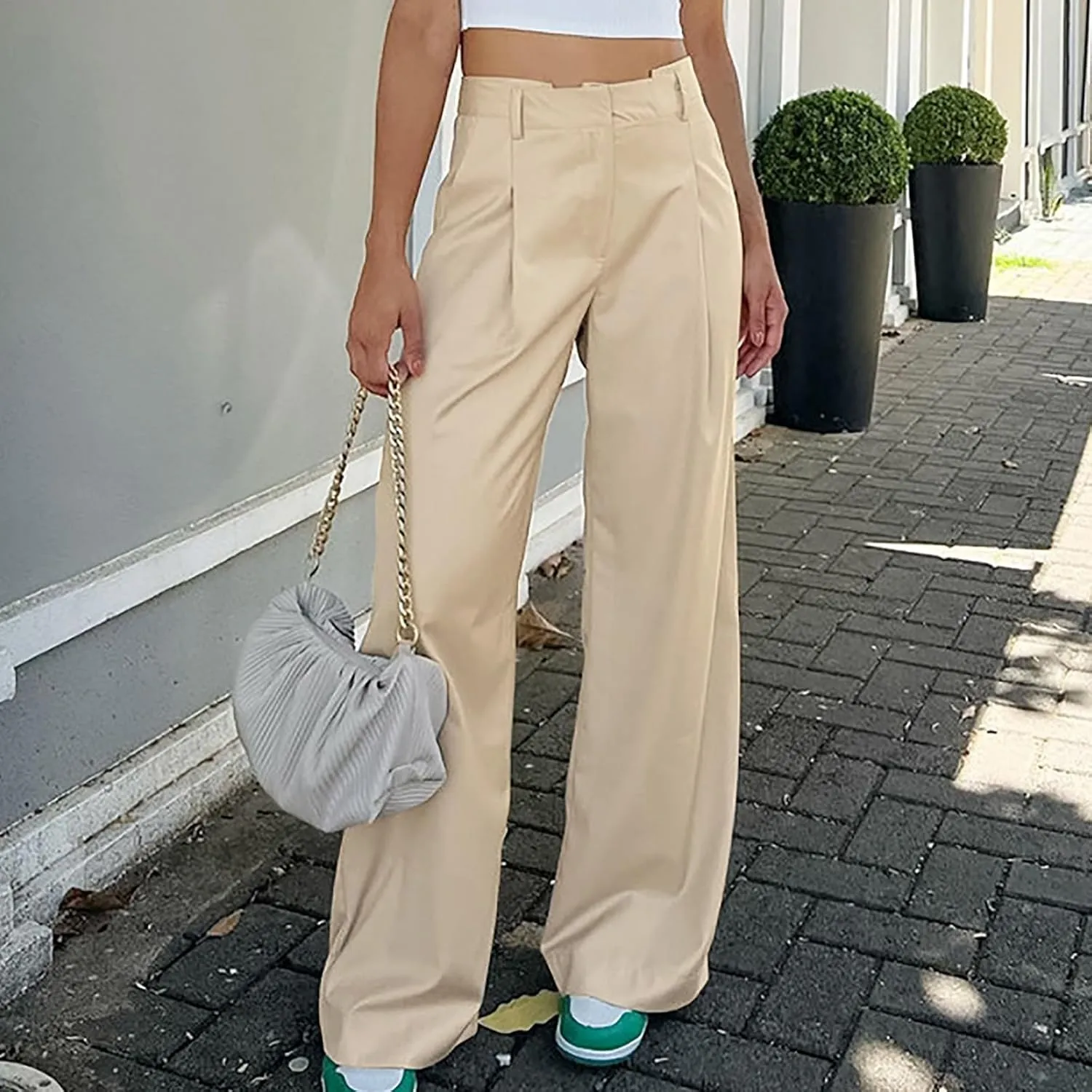 Y2k Dress Pants for Women Straight Elastic Scrub Pants Wide Leg High Waist Trousers Lounge Suit Pant for Work