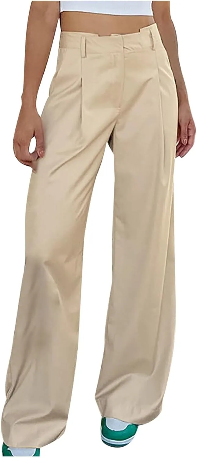 Y2k Dress Pants for Women Straight Elastic Scrub Pants Wide Leg High Waist Trousers Lounge Suit Pant for Work