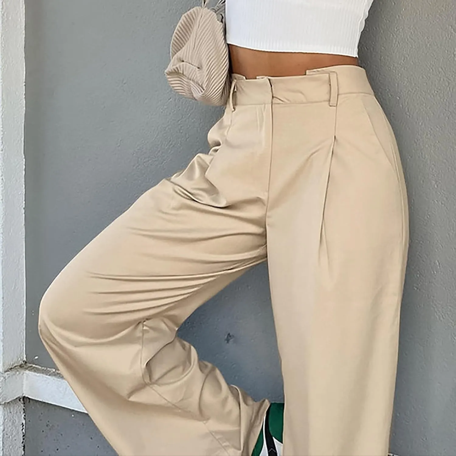 Y2k Dress Pants for Women Straight Elastic Scrub Pants Wide Leg High Waist Trousers Lounge Suit Pant for Work