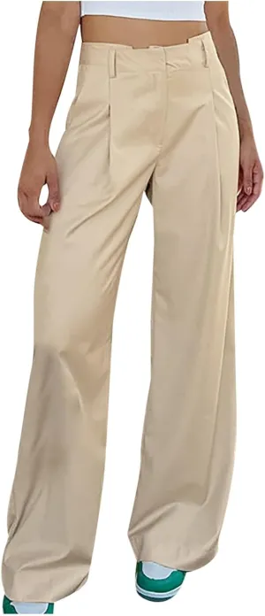 Y2k Dress Pants for Women Straight Elastic Scrub Pants Wide Leg High Waist Trousers Lounge Suit Pant for Work