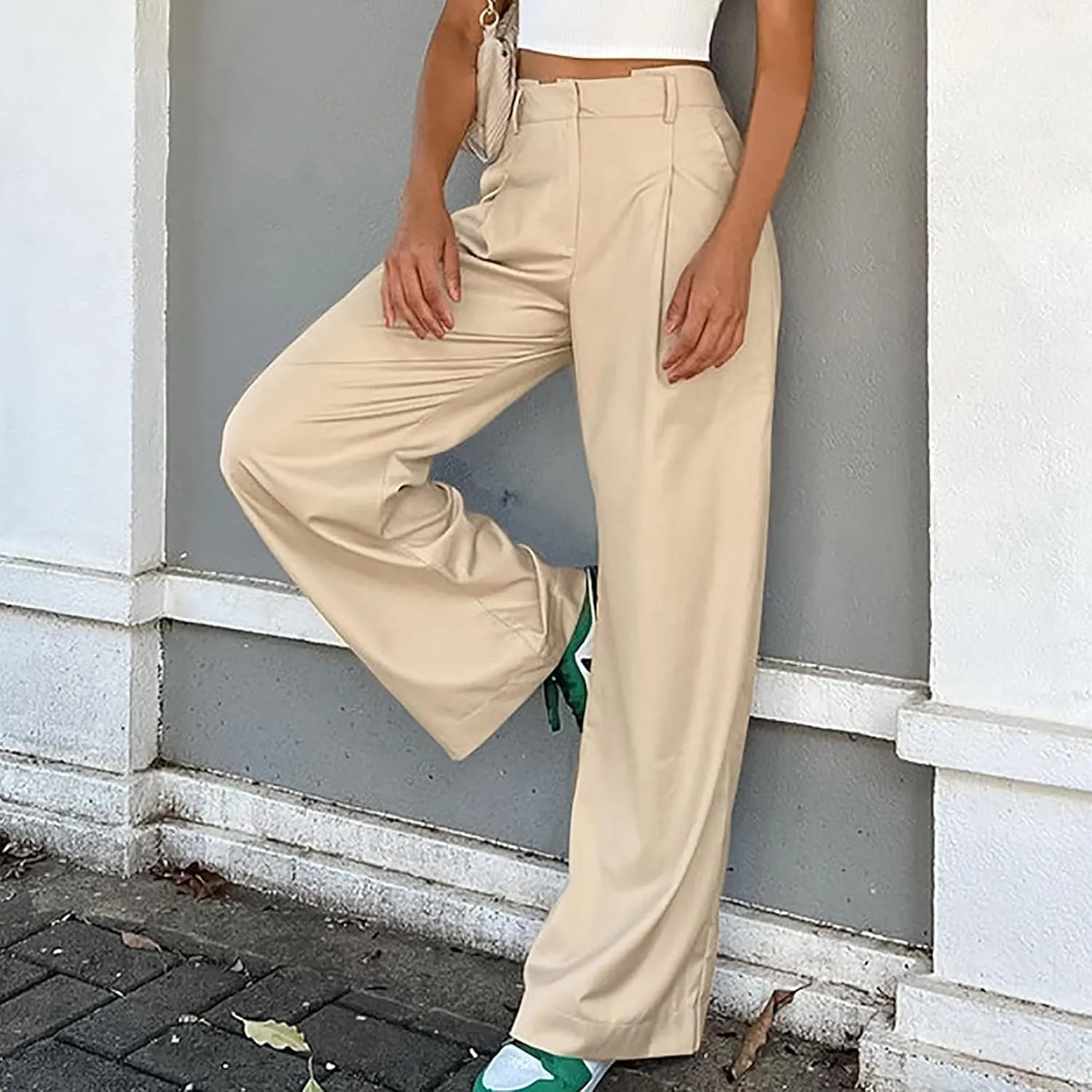 Y2k Dress Pants for Women Straight Elastic Scrub Pants Wide Leg High Waist Trousers Lounge Suit Pant for Work