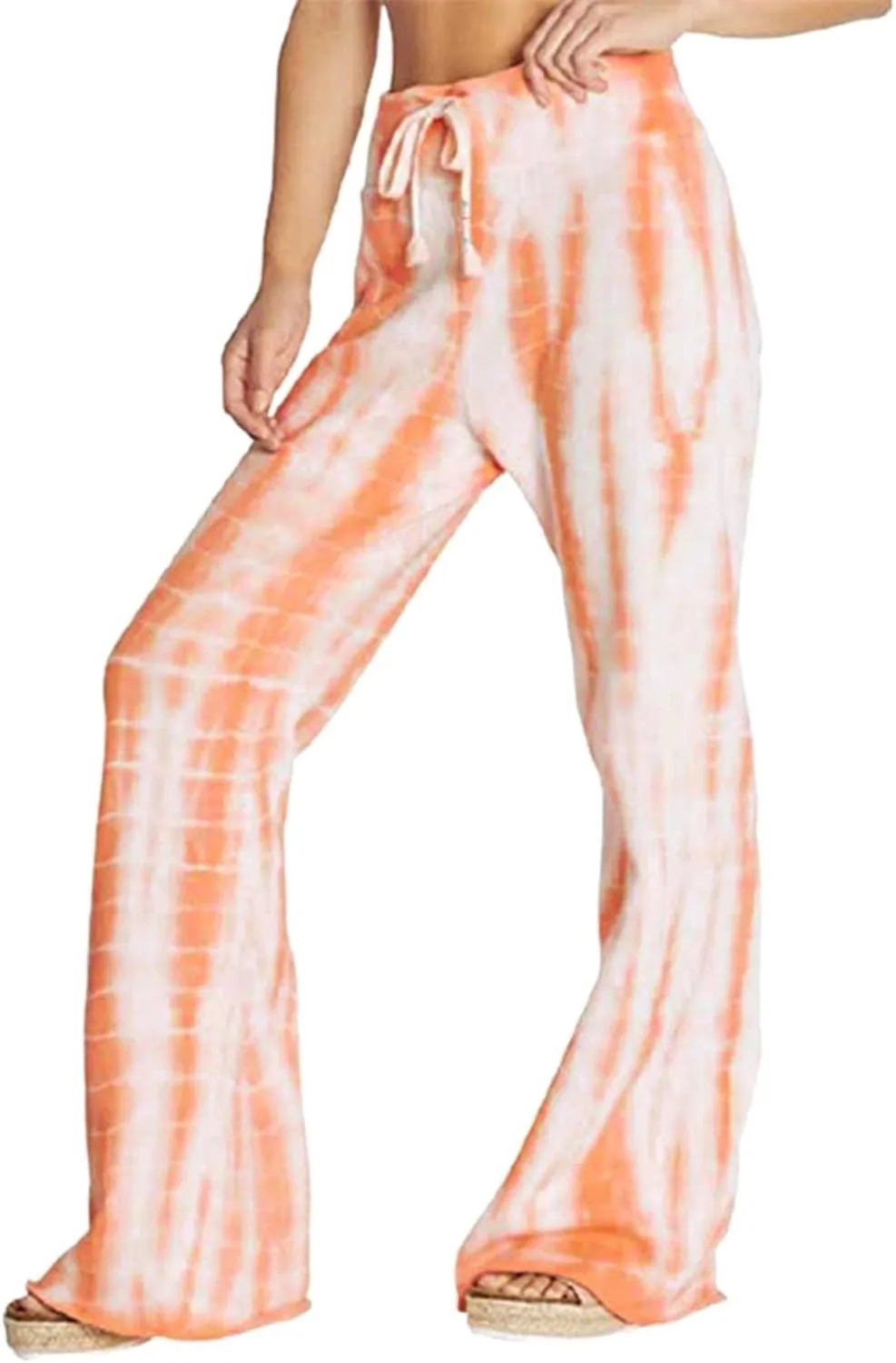 YOLAI Women's Casual Tie-dye Printed Pants High Waist Drawstring Straight Leg Pant Lightweight Trousers with Pockets