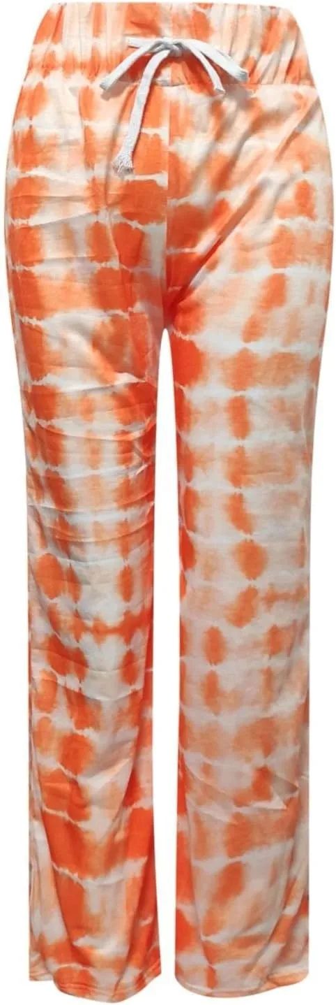 YOLAI Women's Casual Tie-dye Printed Pants High Waist Drawstring Straight Leg Pant Lightweight Trousers with Pockets