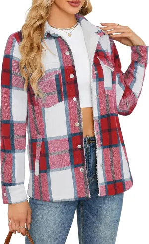 ZAFUL Womens Corduroy Sherpa Jackets Button Down Long Sleeve Fleece Outwear Coat with Pockets